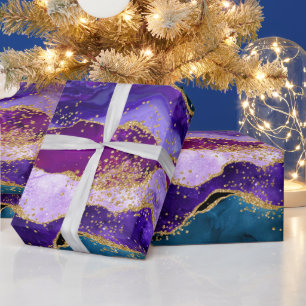 Papier Cadeau Agate de Parties scintillant de Peacock violet et