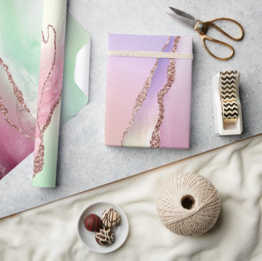 Papier Cadeau Agate de pastèque | Neo Mint Green et Cassis Pink (Artisanat)