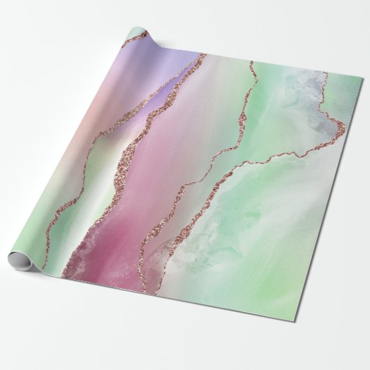 Papier Cadeau Agate de pastèque | Neo Mint Green et Cassis Pink (Déroulé)