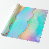 Papier Cadeau Agate Holo | Faux Iridescente Pastel Ombre Marble (Déroulé)