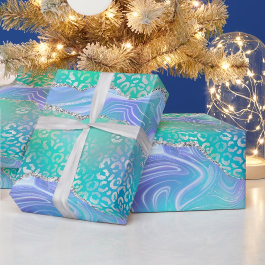Papier Cadeau Agate Léopard Sarcelle | Motif de Pierre Abstraite (Vacances)