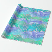Papier Cadeau Agate Léopard Sarcelle | Motif de Pierre Abstraite (Déroulé)