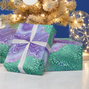 Papier Cadeau Agate Léopard Vert   Motif de Pierre Abstraite Gla