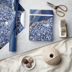 Papier Cadeau Agate océanique élégante bleu marine et dorée