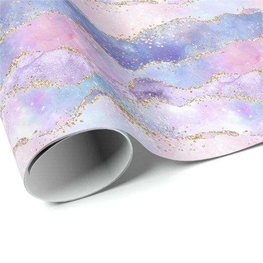 Papier Cadeau Agate Pailleté Bleu Rose Violet Tendance (Coin rond)
