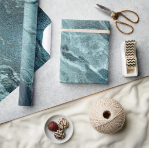 Papier Cadeau Agate Turquoise cristallisée Pierre marbrée noir