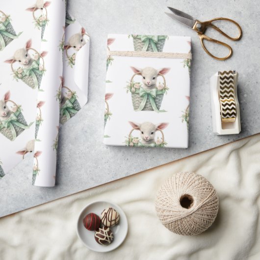 Papier Cadeau Agneau bébé dans le Baby shower d'aquarelle de pan (Artisanat)