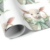 Papier Cadeau Agneau bébé dans le Baby shower d'aquarelle de pan (Coin rond)