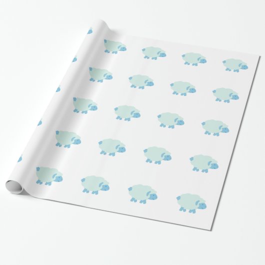 Papier Cadeau Agneau bleu mignon (Déroulé)