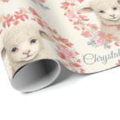 Papier Cadeau Agneau de bébé doux Ajouter le nom de l'enfant Pri (Coin rond)