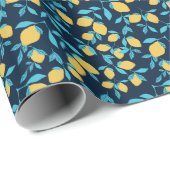 Papier Cadeau Agrumes simples : citrons sur le bleu. (Coin rond)