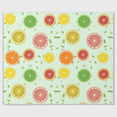 Papier Cadeau Agrumes TROPICALES FRUITS D'ÉTÉ Citron orange tran (Plat)