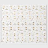 Papier Cadeau Aïd Moubarak Blanc + Lanternes Élégantes Or + Lune (Plat)