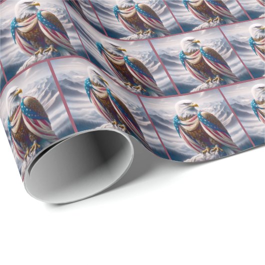 Papier Cadeau Aigle Bald Piégé dans un drapeau américain (Coin rond)