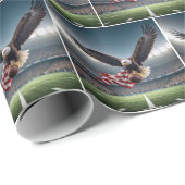 Papier Cadeau Aigle Bald Volant Avec Football Et Drapeau (Coin rond)