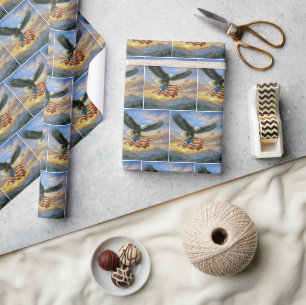 Papier Cadeau Aigle royal volant avec le drapeau américain