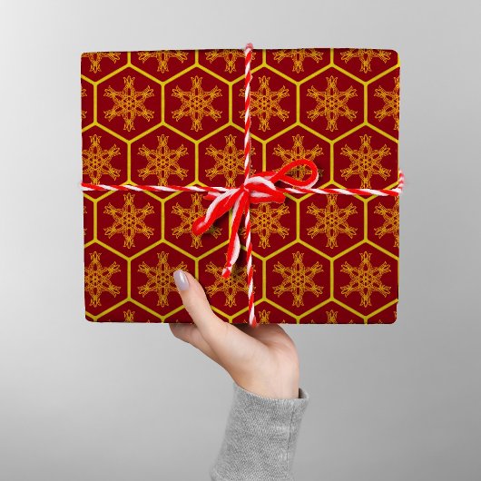 Papier Cadeau Aiguille à flocon de neige Maroon Jaune Motif élég