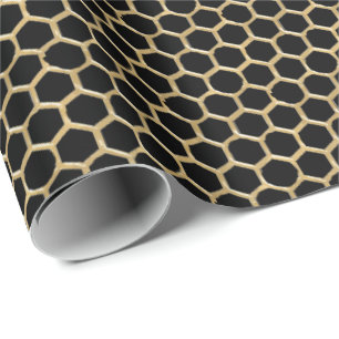 Papier Cadeau Aiguille de miel Métallique Or Noir apiculteur Mie