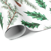 Papier Cadeau Aiguille de pin de Noël décorative (Coin rond)