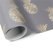 Papier Cadeau Aiguille Faux Or Tropique Gris d'été gris (Coin rond)