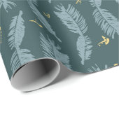 Papier Cadeau Aiguilles de pin d'épinette bleu avec or (Coin rond)