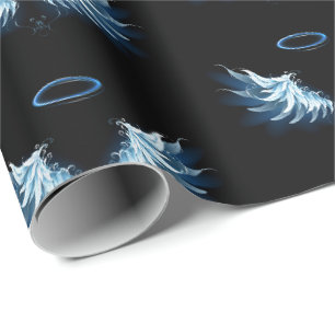 Papier Cadeau Ailes d'ange bleues lumineuses sur fond noir