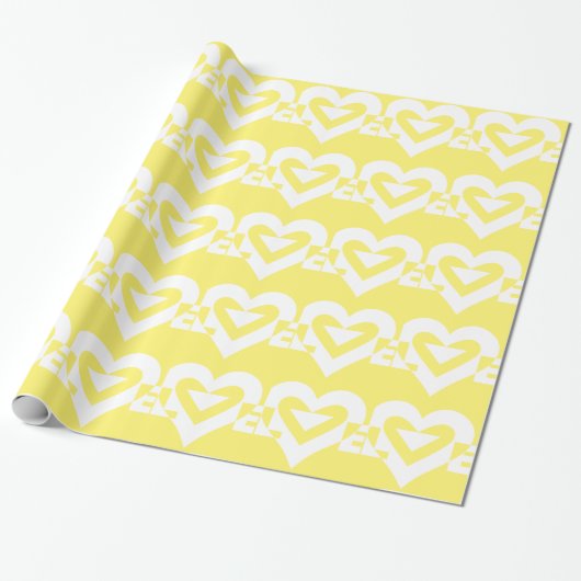 Papier Cadeau Aimer Blanc sur Jaune (Déroulé)