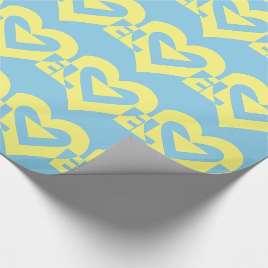 Papier Cadeau Aimer jaune sur bleu (Coin)