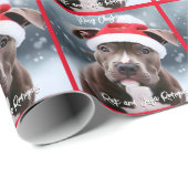 Papier Cadeau Aimer Pit Bull avec Santa Hat Noël (Coin rond)
