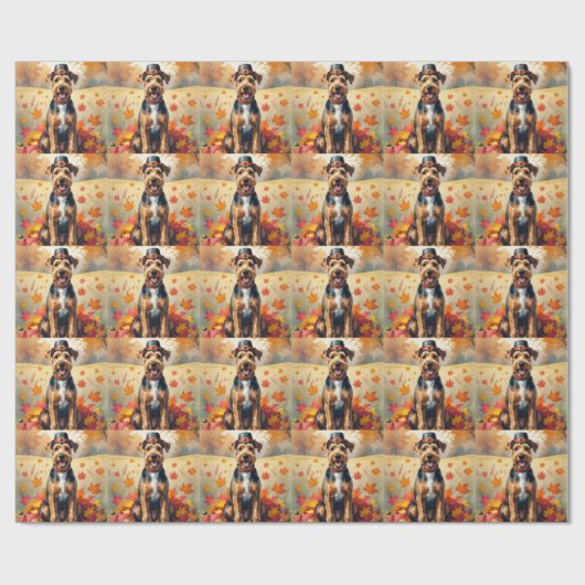 Papier Cadeau Airedale à l'automne quitte Thanksgiving Art (Plat)