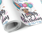 Papier Cadeau Airedale avec ballons Anniversaire (Coin rond)