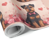 Papier Cadeau Airedale avec des Roses - Saint-Valentin (Coin rond)