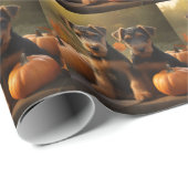 Papier Cadeau Airedale Chiot Automne Citrouille délice (Coin rond)