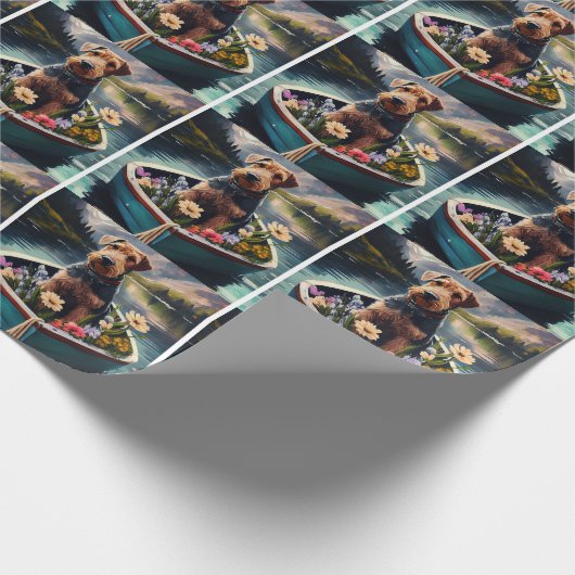 Papier Cadeau Airedale Dog on a Paddle : Une aventure Pittoresqu (Coin)