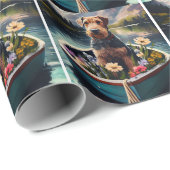 Papier Cadeau Airedale Dog on a Paddle : Une aventure Pittoresqu (Coin rond)