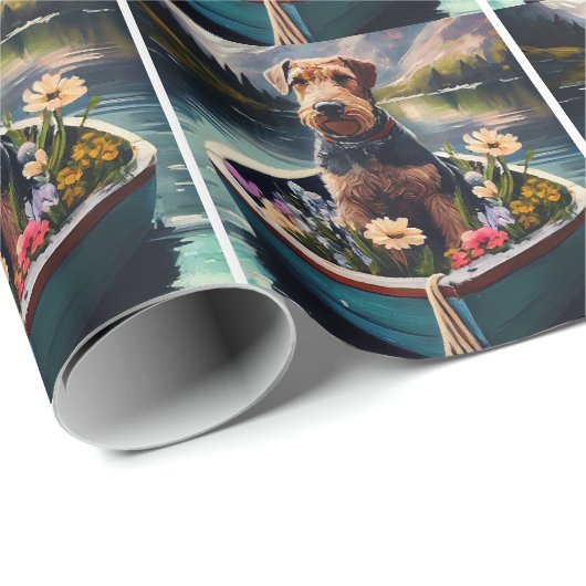 Papier Cadeau Airedale Dog on a Paddle : Une aventure Pittoresqu (Coin rond)