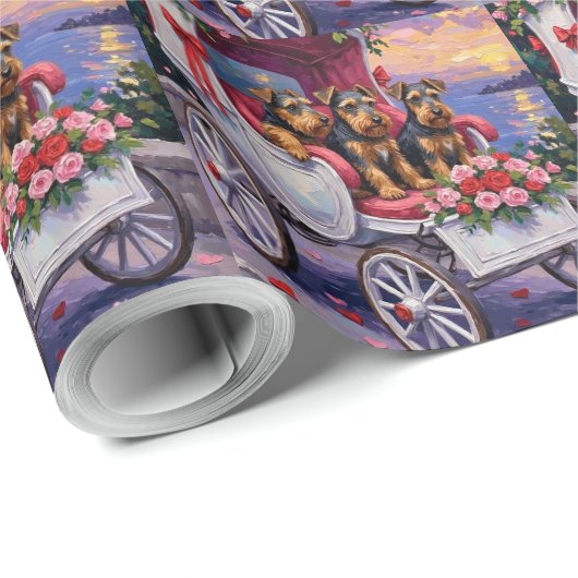 Papier Cadeau Airedale Dog Valentine's Day (Coin rond)