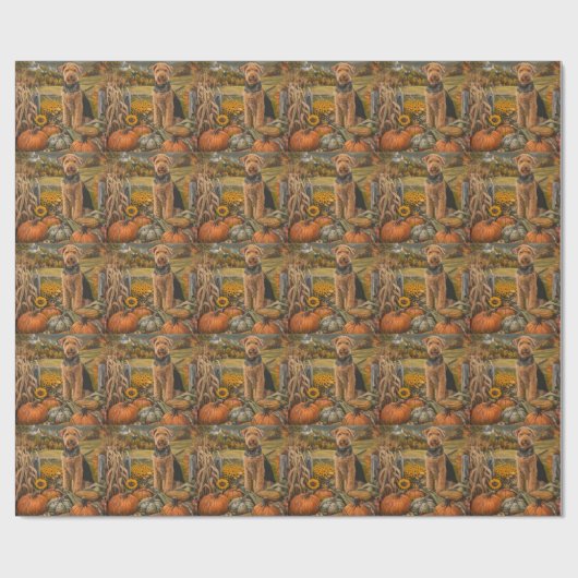 Papier Cadeau Airedale Moisson d'automne Thanksgiving Chien (Plat)