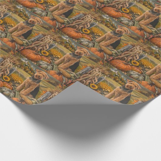 Papier Cadeau Airedale Moisson d'automne Thanksgiving Chien (Coin)