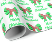 Papier Cadeau Airedale Terrier Chien de Noël et Bow vert blanc (Coin rond)
