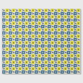 Papier Cadeau Airedale Terrier Chien & Paw Silhouette Jaune Bleu (Plat)