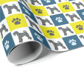 Papier Cadeau Airedale Terrier Chien & Paw Silhouette Jaune Bleu (Coin rond)