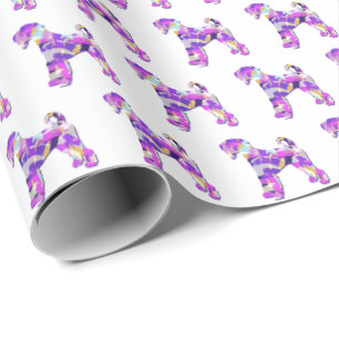 Papier Cadeau Airedale Terrier Chien Silhouette Coloré Violet W