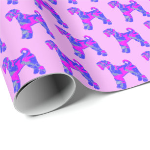 Papier Cadeau Airedale Terrier Chien Silhouette P&B cadeau rose