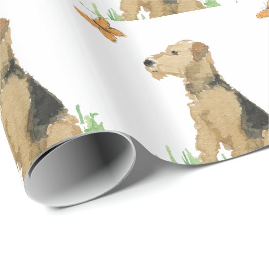 Papier Cadeau Airedale Terrier et papillon (Coin rond)