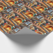 Papier Cadeau Airedale Terrier Fireplace Christmas Lights (Coin)