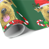 Papier Cadeau Airedale Terrier Santa Hat Noël (Coin rond)