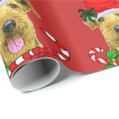 Papier Cadeau Airedale Terrier Santa Hat Noël (Coin rond)