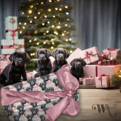Papier Cadeau Ajouter le nom Labrador Puppy Pink Bows Christmas