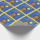 Papier Cadeau Ajouter le nom lion 4e anniversaire bleu jaune (Coin)